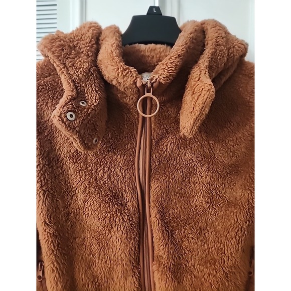 Olivia Sky Sherpa Bomber Zip Up W/Detachable Hood Jacket Copper‎ Women Medium - Picture 4 of 7